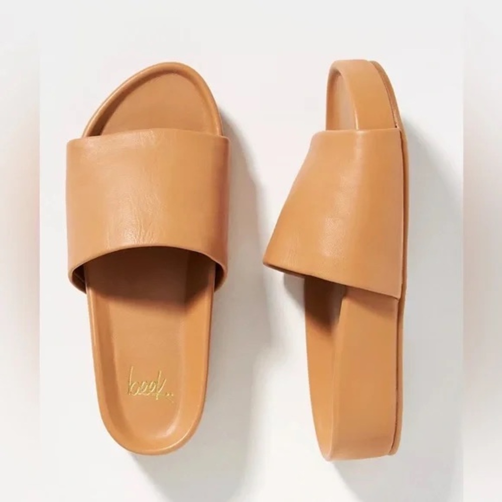 Beek for Anthropologie Honey Tan Beige Pelican Platform Slide Sandals 10 $290